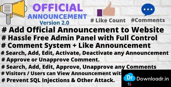 [download] Official Announcement Snippet with Admin Panel v2.0